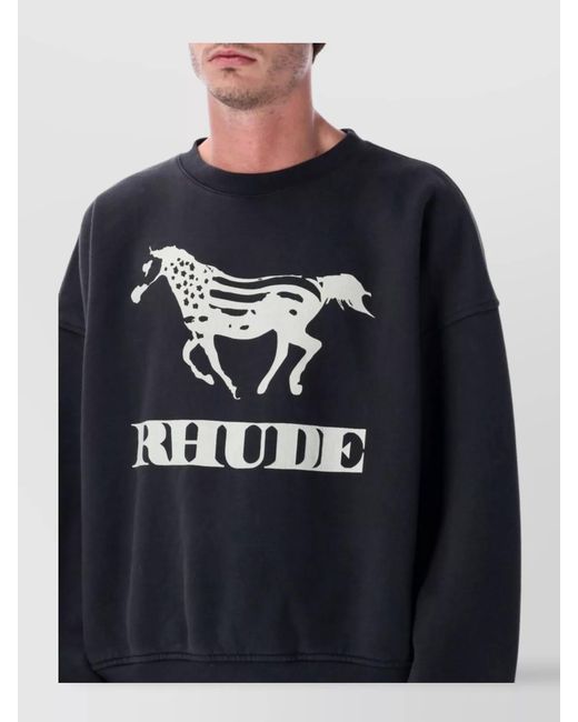 Rhude Blue Cotton Oversized Logo Print Sweatshirt for men