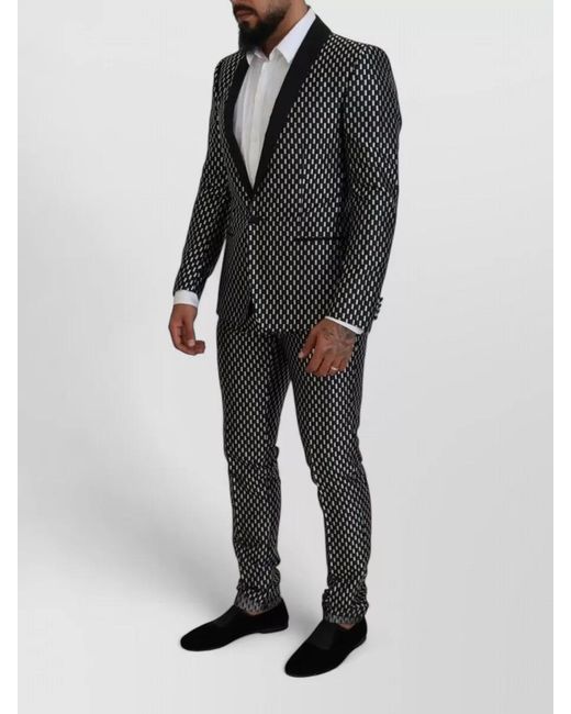 Dolce & Gabbana Black Silk Geometric Slim-Fit Tuxedo Suit for men