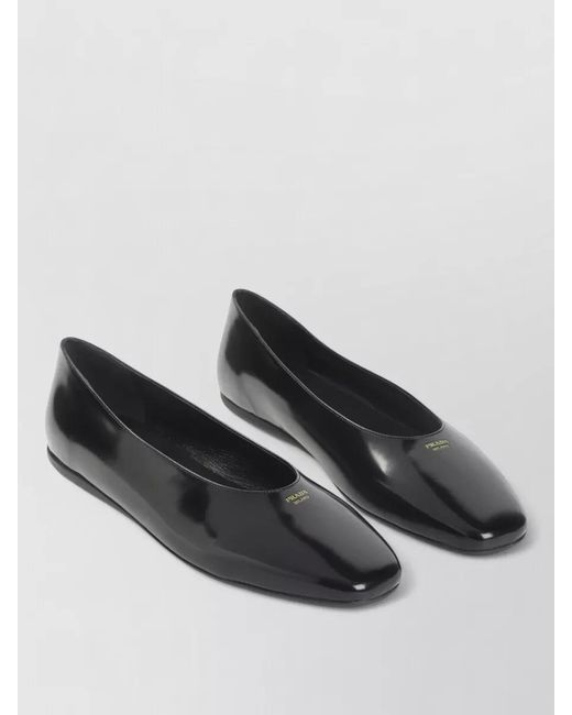 Prada Black Ballerina Loafer Brushed Leather Square Toe