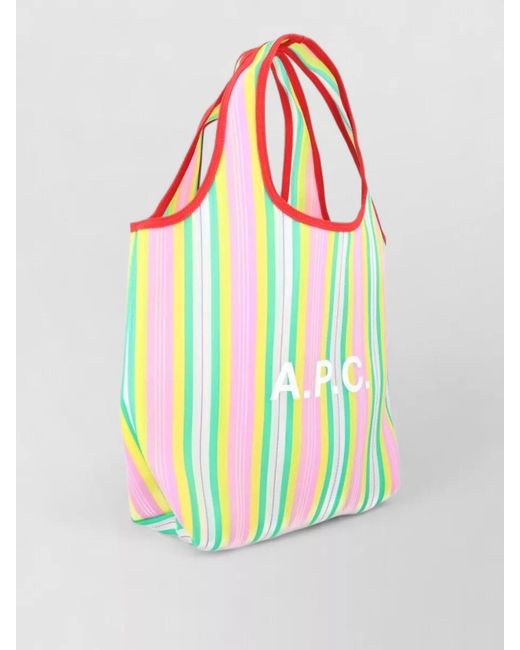 A.P.C. White Ninon Tote Bag Dual Handles Striped