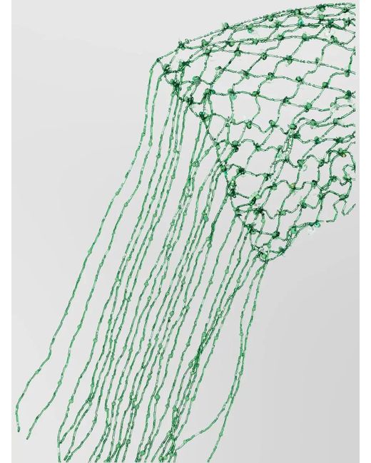 Dries Van Noten Green Mini Scarf Necklace Strass Embroidery Fringe