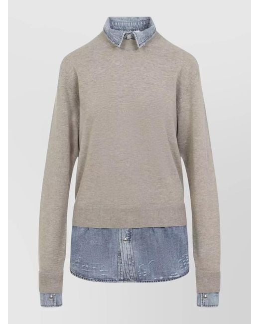 Acne Blue Wool Layered Long-Sleeve Sweater