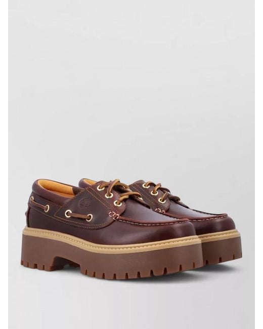 Timberland Brown Leather Platform Boat Loafers