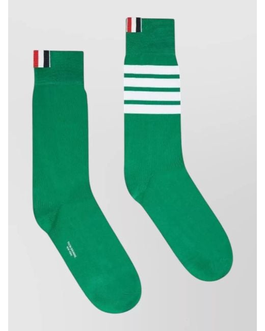 Thom Browne Green Mid Calf Socks Stripe Detail Ribbed