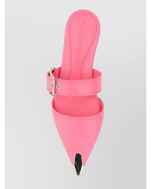 McQueen Pink Leather Buckled Mules