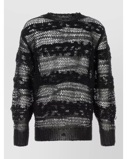 Yohji Yamamoto Gray Crochet Sweater Long Sleeves Sheer Textured Knit for men