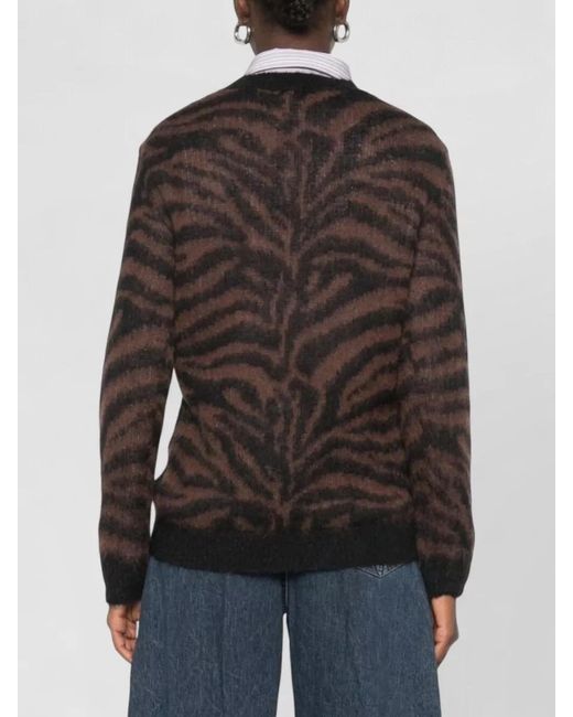 P.A.R.O.S.H. Black Zebra Knit Long Sleeve Crew Neck Sweater