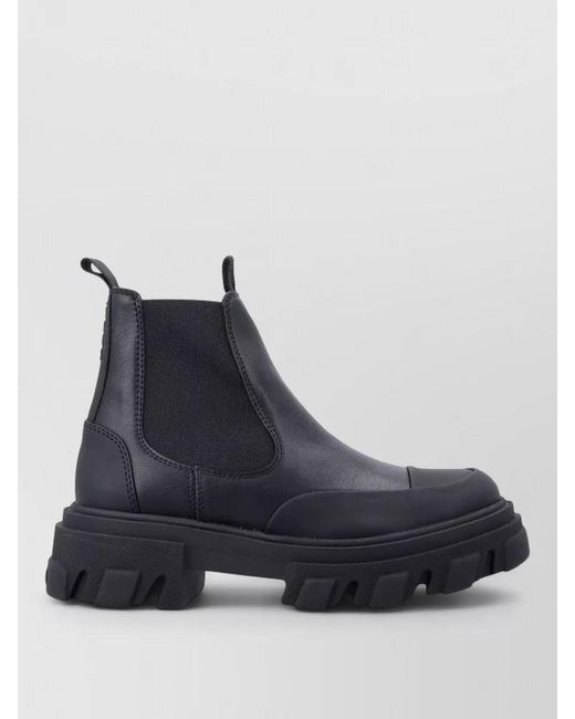 Ganni Blue Leather Cleated Chelsea Boots