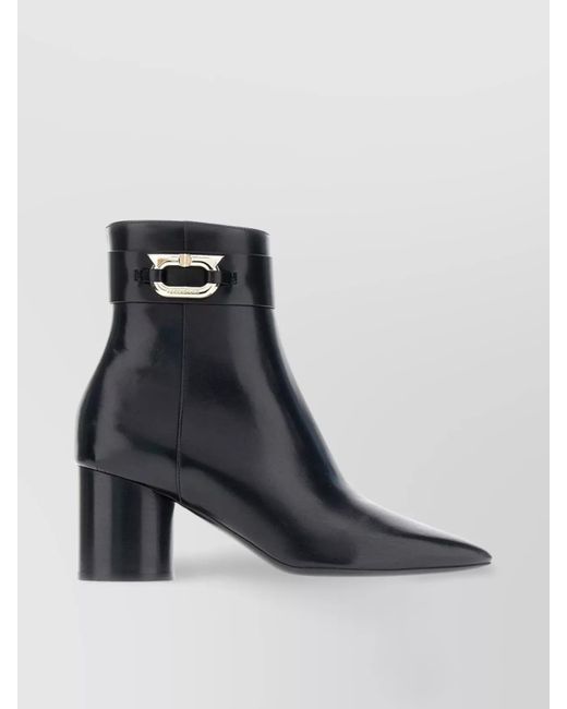 Ferragamo Black Leather Ankle Boots