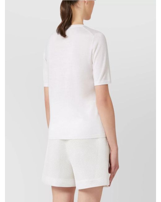 Max Mara White Virgin Wool Fine-Knit Slim-Fit Short-Sleeve Crew-Neck Top