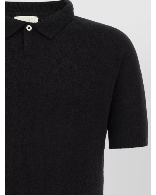 Ma'ry'ya Black Bouclé Cotton Short-Sleeve Polo Shirt for men