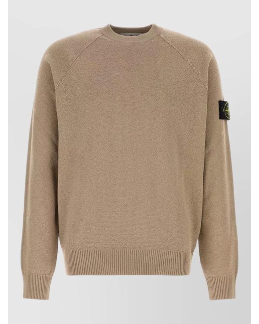 Stone Island Natural Cotton Crewneck Sweater Ribbed Cuffs Hem for men
