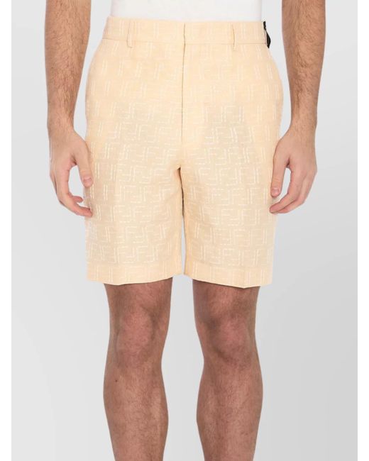 Fendi Natural Jacquard Linen Bermuda Shorts for men