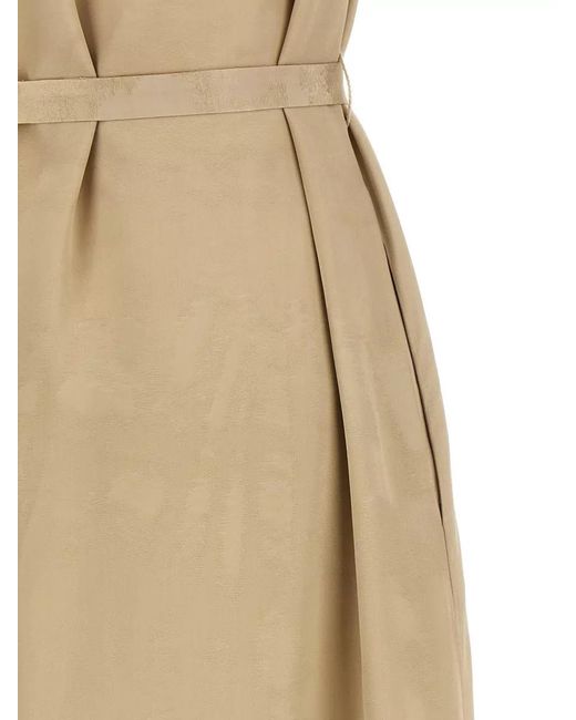 Peserico Natural Viscose Midi Dress Belted Waist Back Slit