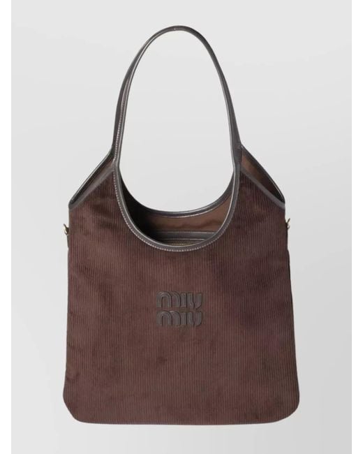Miu Miu Ivy Corduroy Tote Bag in Brown | Lyst