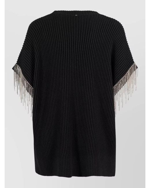 Sportmax Black Wool Cardigan Rhinestone Removable Sleeves V Neck