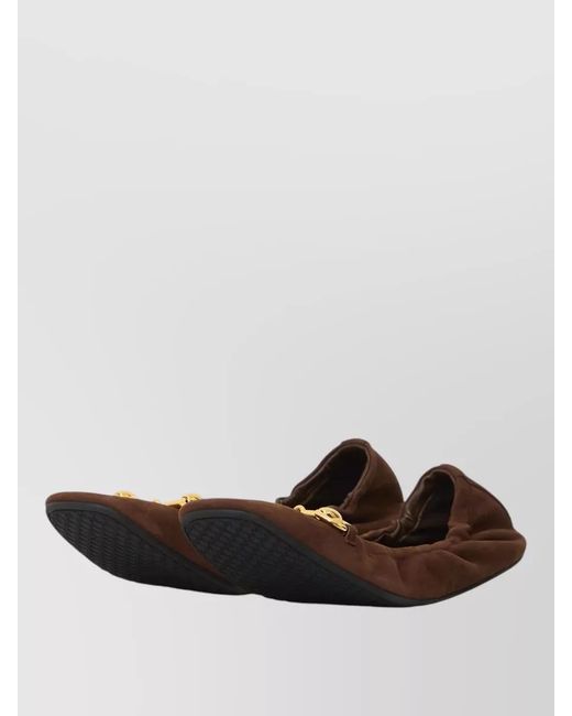 Gucci Brown Ballet Loafer Flat Suede Horsebit Detail