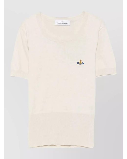 Vivienne Westwood Natural Bea Orb Embroidery Ribbed Short Sleeve Top