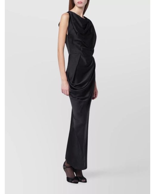 Vivienne Westwood Multicolor Satin Draped Sleeveless Asymmetric Maxi Dress