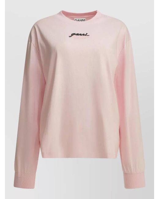 Ganni Pink Cotton Crew-Neck T-Shirt