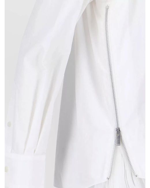 Sacai White Long Sleeve Top Front Pocket Pleated Detail