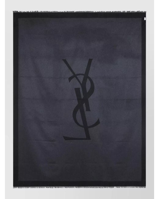 Saint Laurent Blue Silk Logo-Jacquard Fringed Scarf