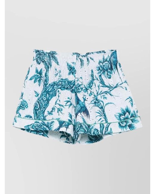 F.R.S For Restless Sleepers Blue Floral-Print Cotton Tailored Shorts