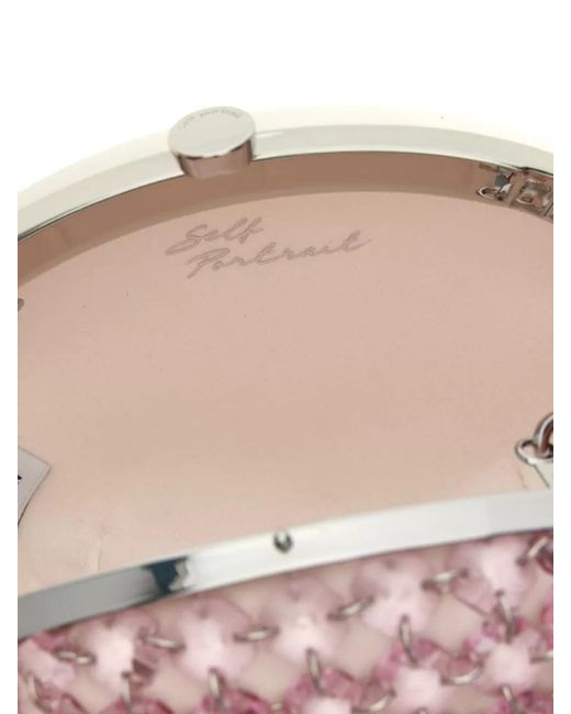 Self-Portrait Pink Crystal Chain Mini Clutch Oval Strap