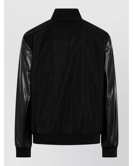 Gucci Black Jacket Contrast Sleeves Ribbed Cuffs Hem Collar for men