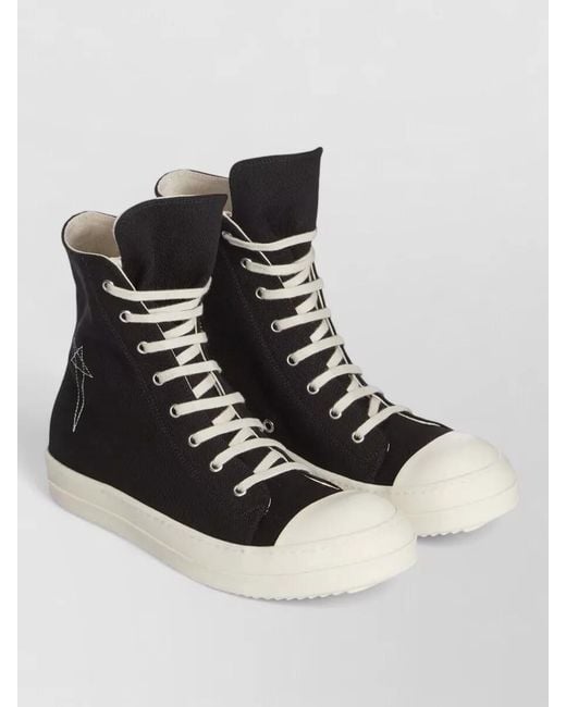 Rick Owens Black Denim High Top Boots Embroidered Detail Sole for men