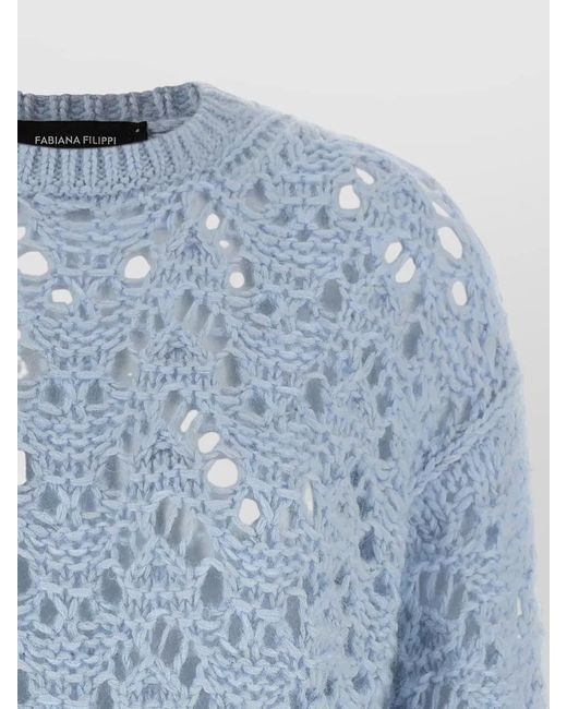Fabiana Filippi Blue Openwork Cashmere Wool Silk Jumper
