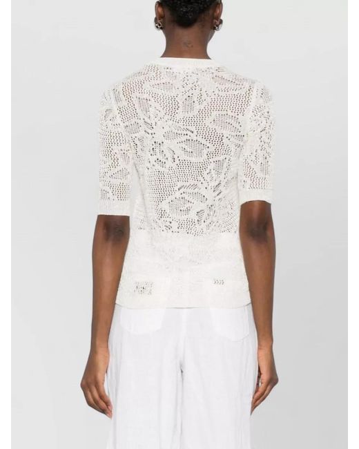 Fabiana Filippi White Short Sleeve Top Round Neck Crochet
