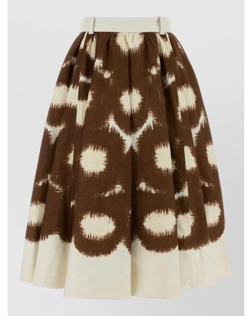 Prada Brown Printed Cotton Skirt High Waist Pleated