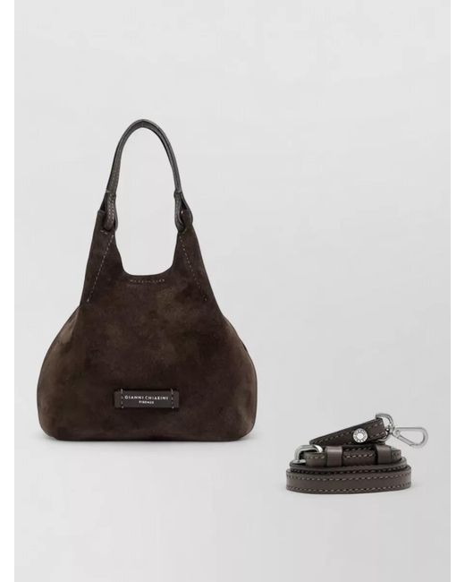 Gianni Chiarini Brown Dua Suede Tote Top Handles Detachable Strap