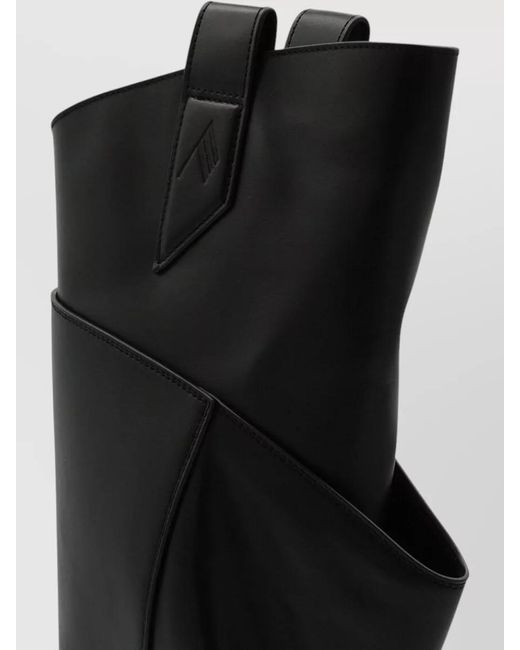 The Attico Black Leather Draped Knee-High Boots