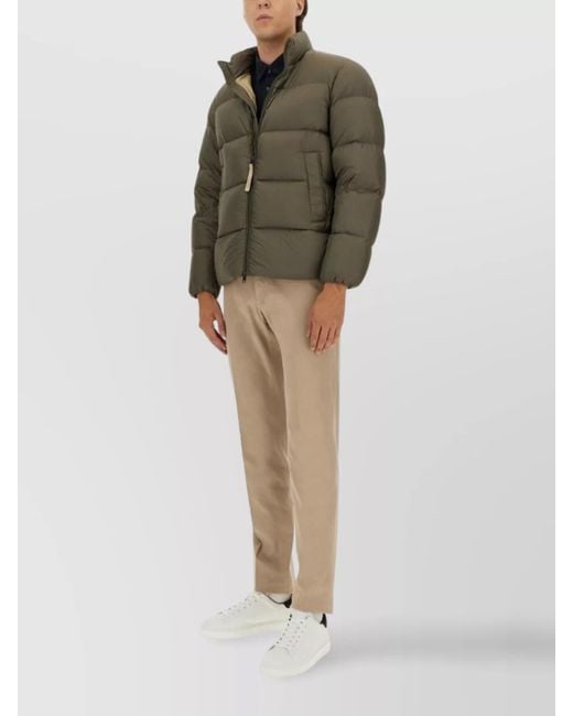 Woolrich Green High Collar Long Sleeve Puffer Jacket for men