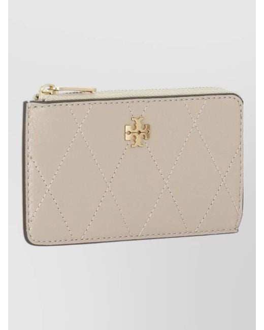 Tory Burch Natural Quilted Leather Card Holder