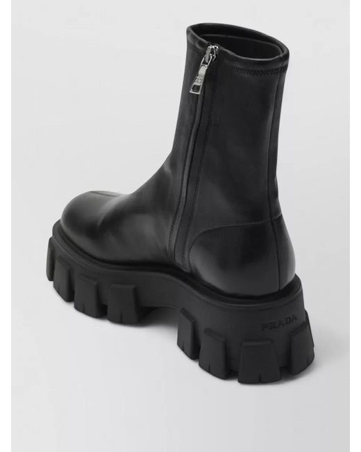 Prada Black Ankle Boots Chunky Sole Round Toe Design