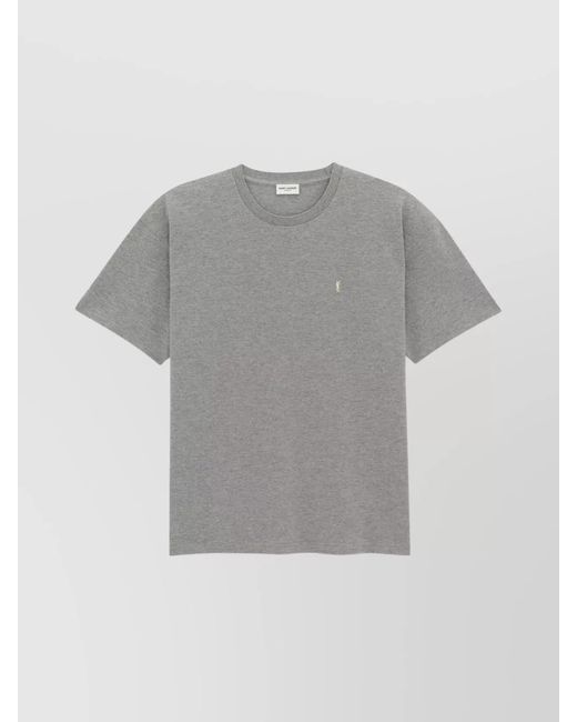 Saint Laurent Gray Cotton Blend Piqué Crewneck T-Shirt for men