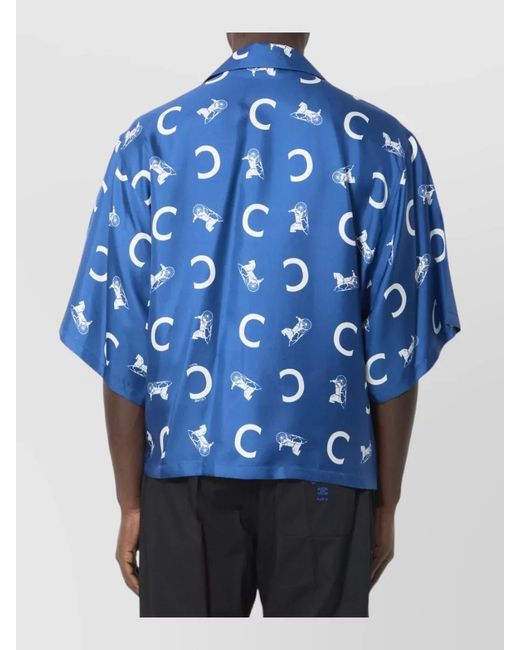Céline Blue Silk Printed Short-Sleeve Shirt for men