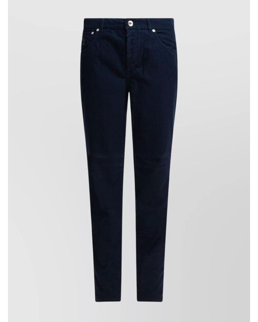Brunello Cucinelli Blue Corduroy Trousers With Belt Loops And Pockets for men