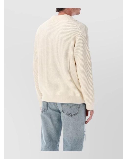 Maison Kitsuné Blue Cotton Ribbed Long-Sleeve Polo Jumper for men