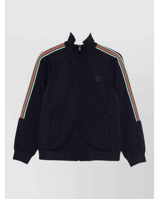 Gucci Blue High Neck Jacket Long Sleeves Stripes