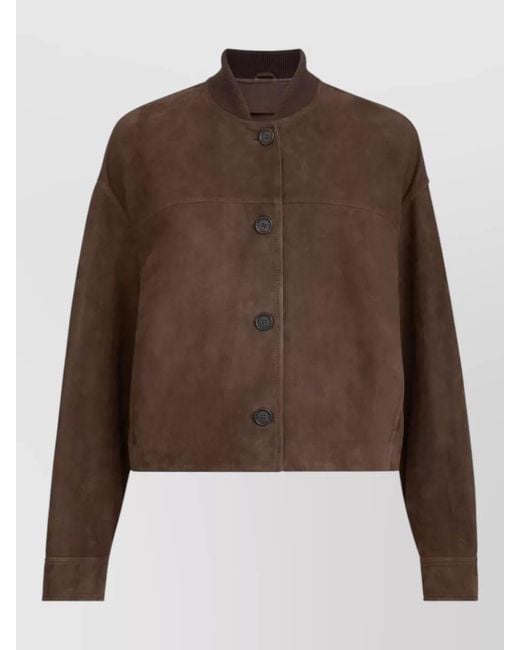 Brunello Cucinelli Brown Crewneck Jacket Long Sleeves Suede Finish