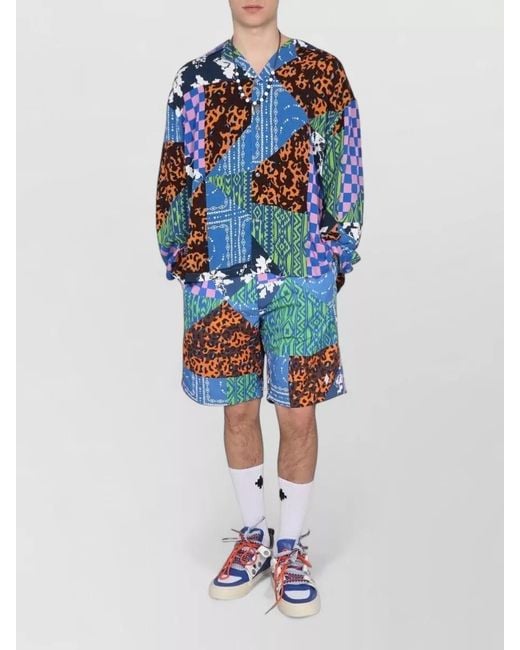Marcelo Burlon Blue Knee Length Patchwork Bermuda Shorts Pockets for men