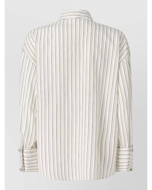 Pinko White Striped Shirt Long Sleeves Tie Detail