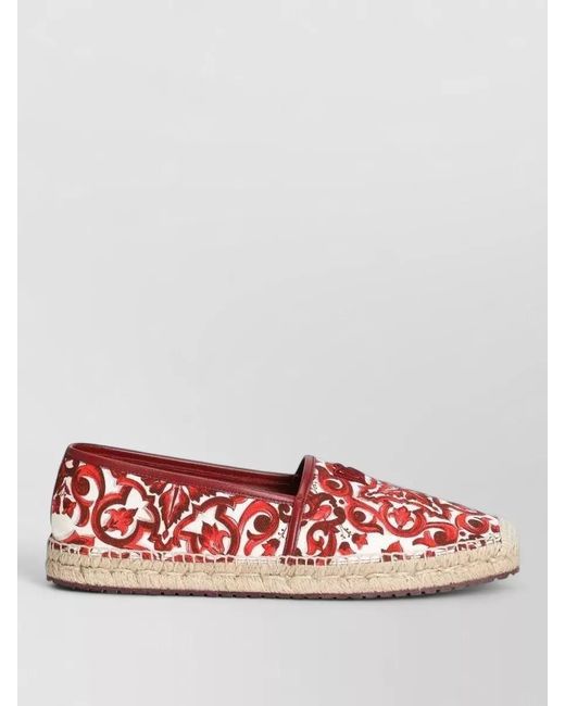 Dolce & Gabbana Red Espadrilles Canvas Majolica Print Leather Heel for men