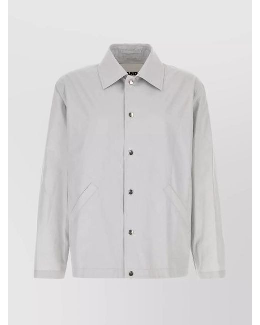 Jil Sander White Cotton Windbreaker With Point Collar And Front Pockets for men