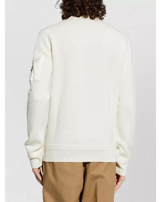 Moncler White Virgin Wool Ribbed Crewneck Sweater for men