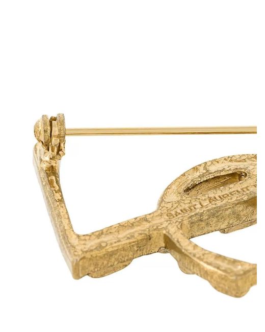 Saint Laurent Metallic Crocodile Textured Brooch